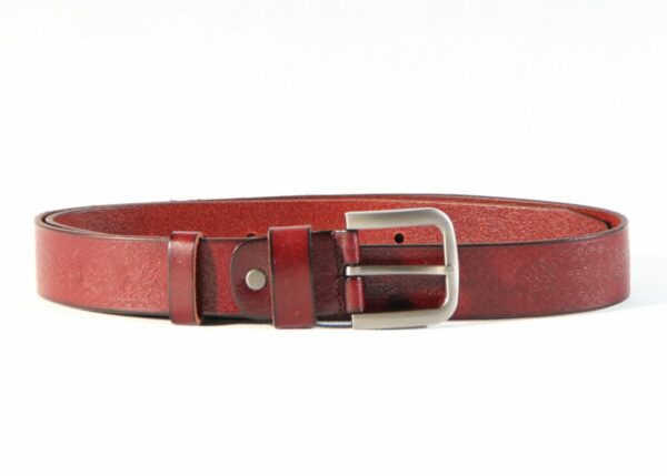Long ornament pattern red leather belt