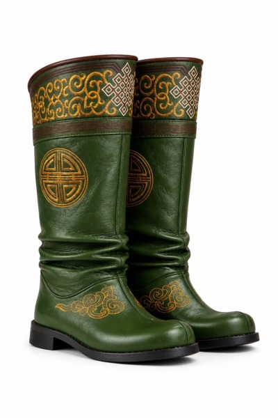 Green Boots With Yellow Embroidery