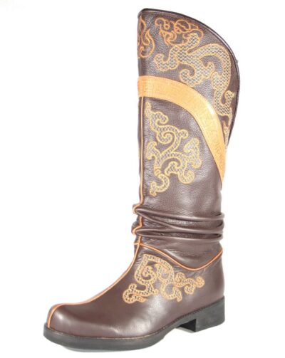 Mongolian Brown Leather Boots with Ornament
