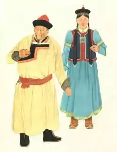 Mongolian Couple wearing deel