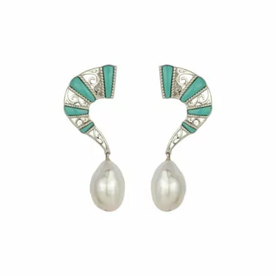Bracelet Statement Earring with Pearl & Turquoise