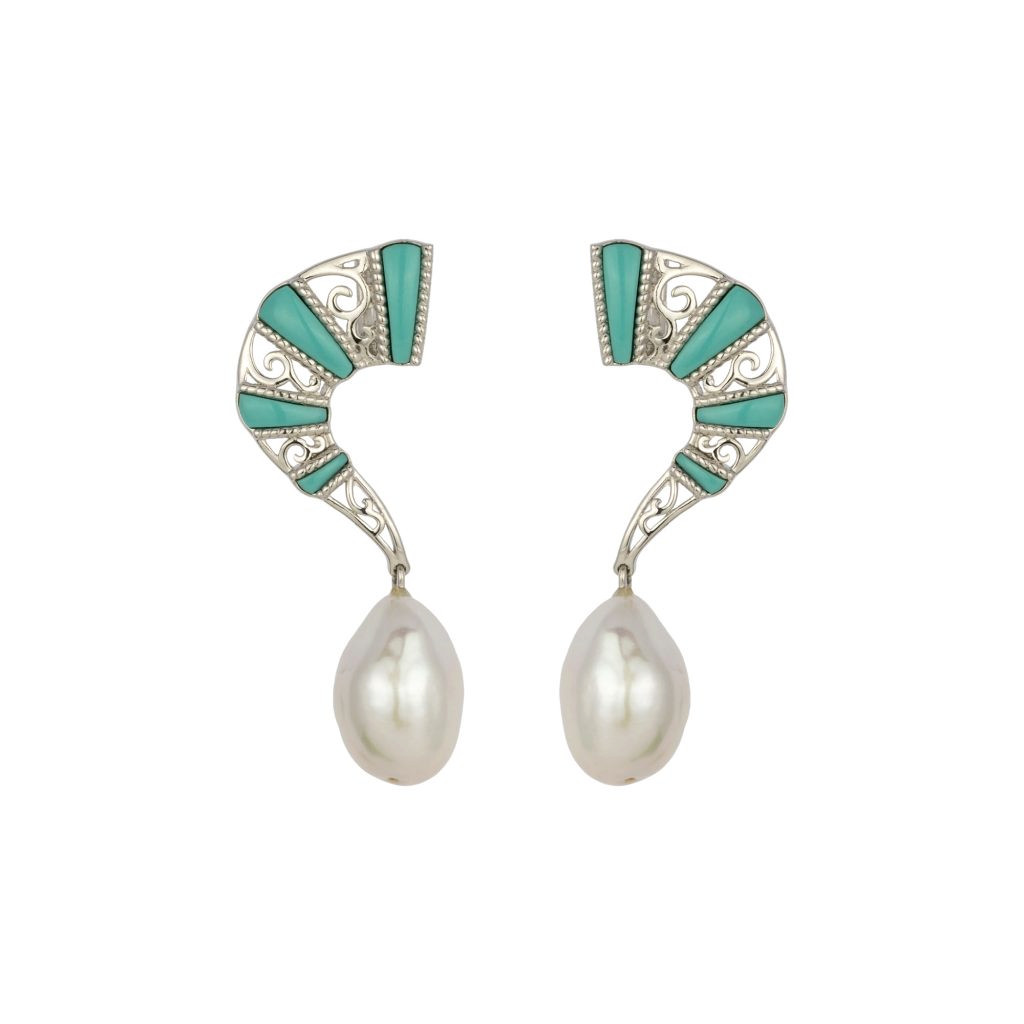 Bracelet Statement Earring with Pearl & Turquoise | Mongulai