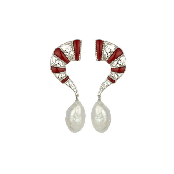 Bracelet Statement Earring with Pearl Coral