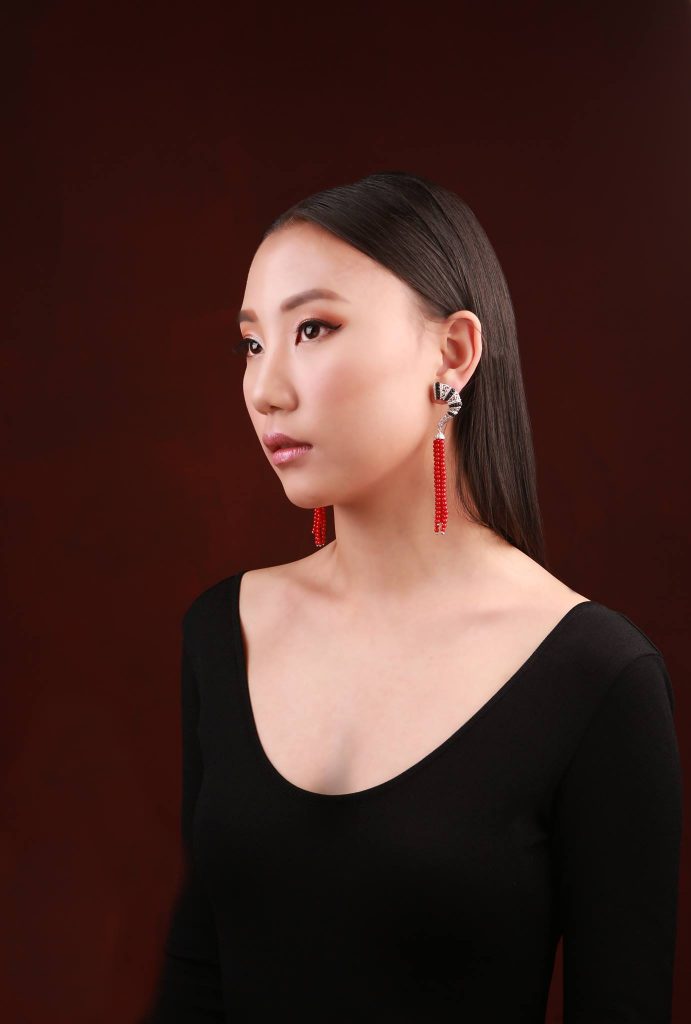 MONGOLIAN QUOTES STATEMENT EARRING WITH CORAL