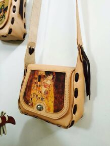 Mongolian Small Leather Bag With An Art