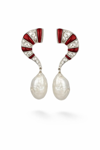 Bracelet Statement Earring with Pearl Coral