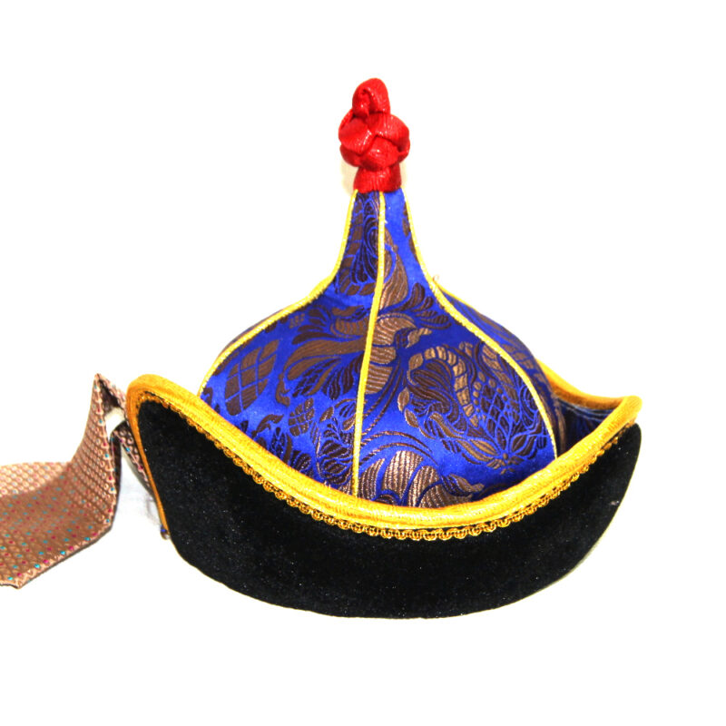 Pointed Mongolian men hat Yellow trim Cone shaped red top 2 1