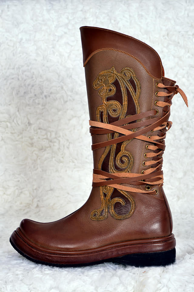 Brown Cowhide Boots left