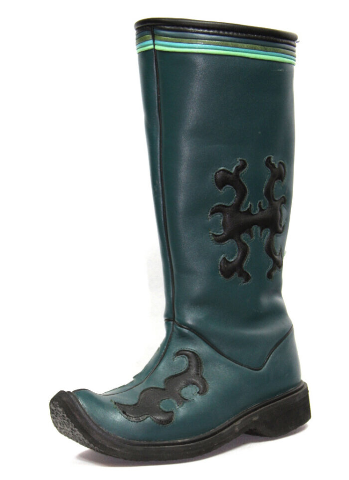 Green Abstract Ethnic Leather Boots for Women main image 0