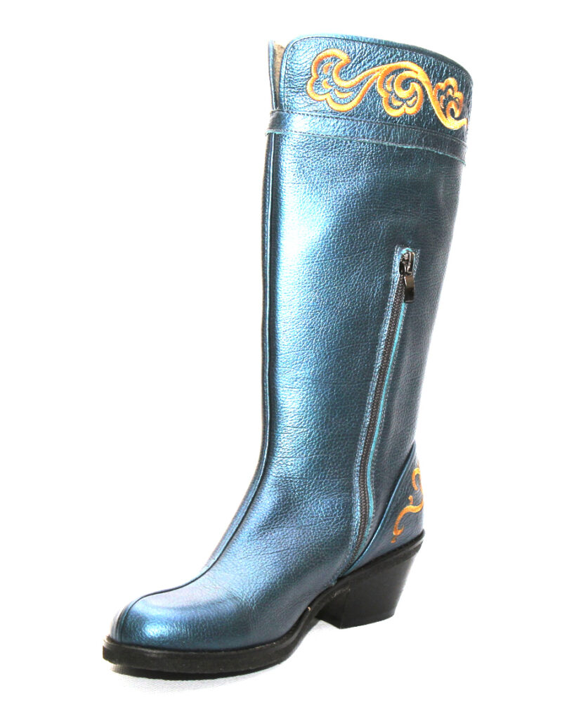 Mongolian Blue Boots With Yellow Embroidery 5