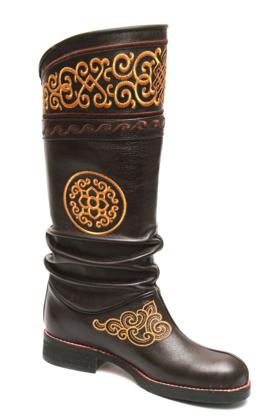 Mongolian Dark Brown Boots With Yellow Stitching 2 2