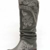 Grey | Grey Boots With White Embroidery 222
