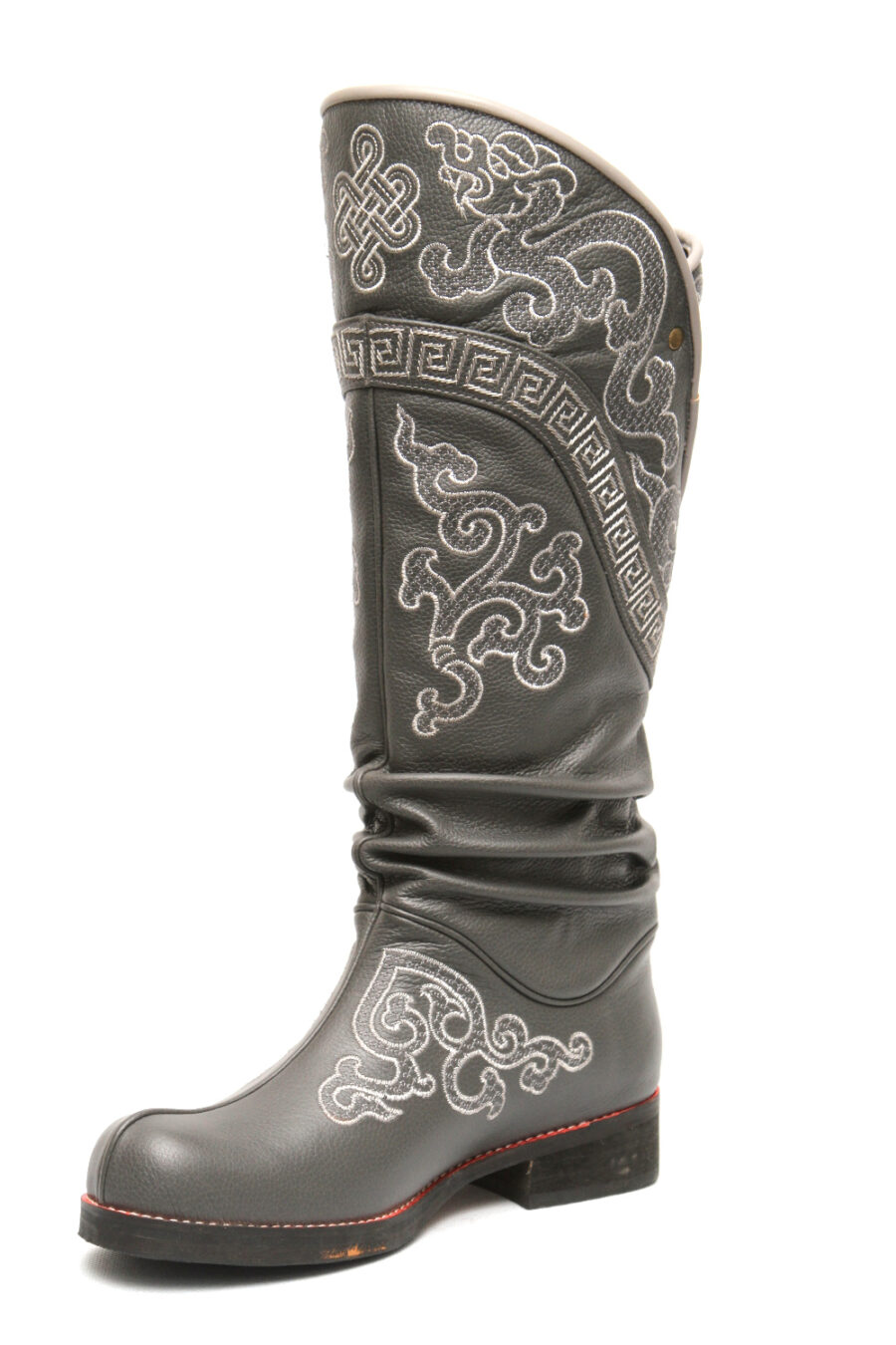 Mongolian Men Grey Boots With White Embroidery 3