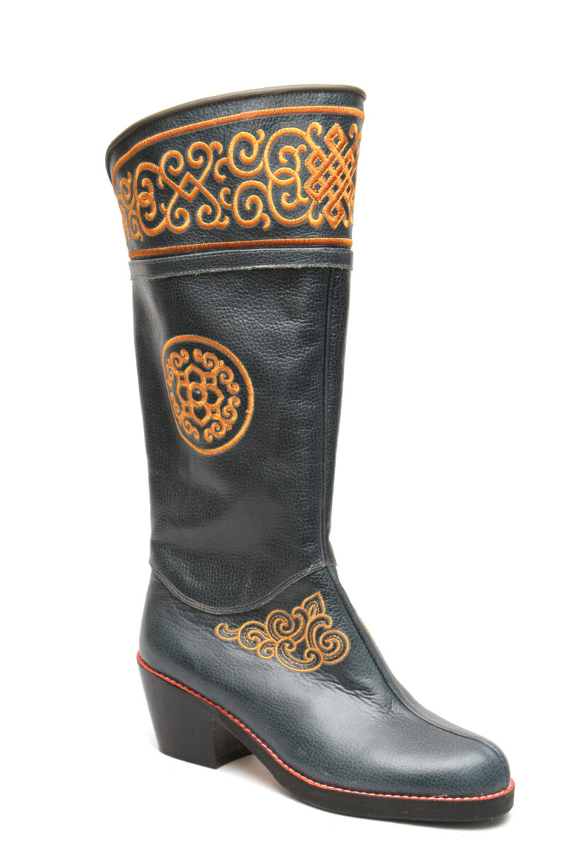 Women Blue Boots With Golden Embroidery 4