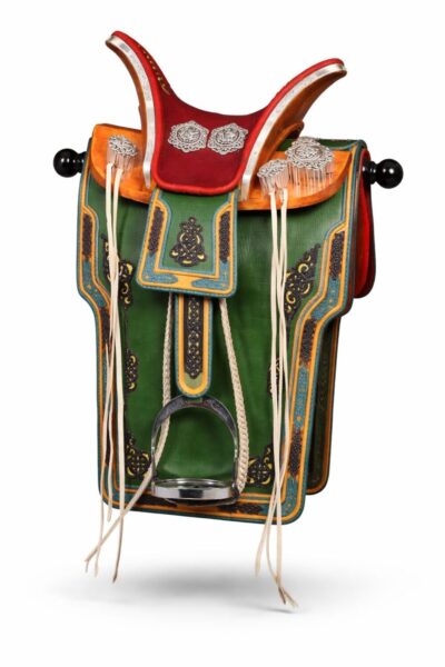 Green Cowhide Mongolian Saddle