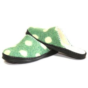 Green Felt Slippers with White Brindle