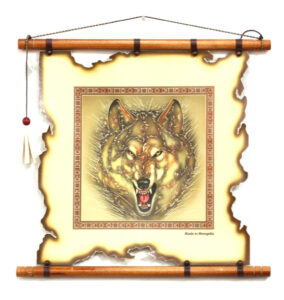 Small Leather Wall Hanging with Wolf Picture