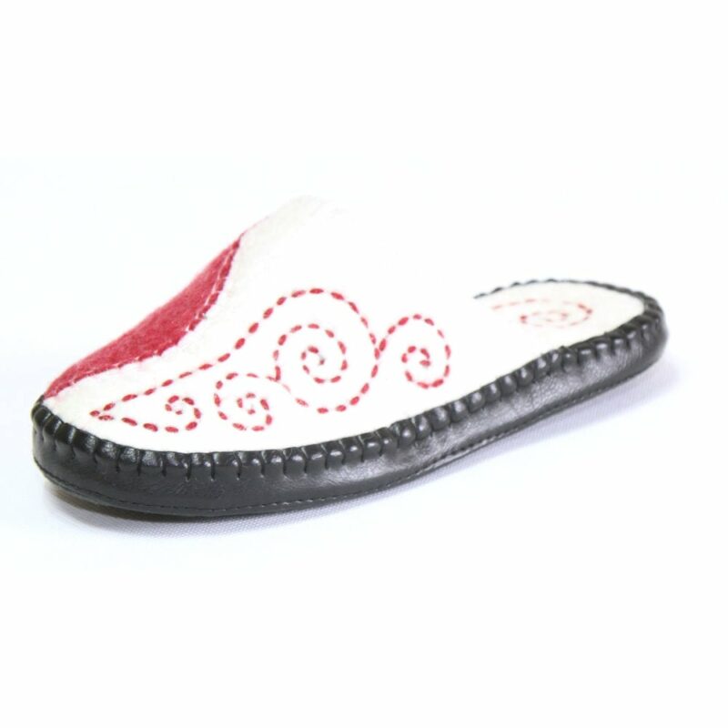 Right Side of Red and White Slipper