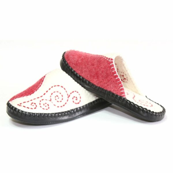 Left Side of Red and White Slippers