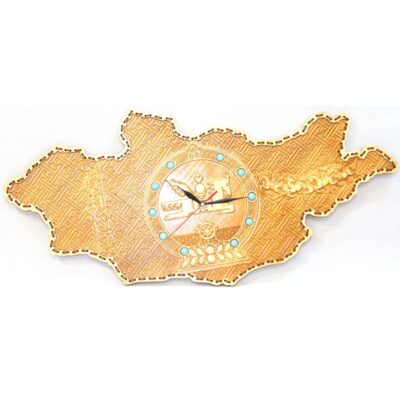 Wooden Wall Clock with Emblem of MOngolia