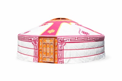 Red Canvas Cover of Yurt with Ulzii Pattern (Water Resistant)