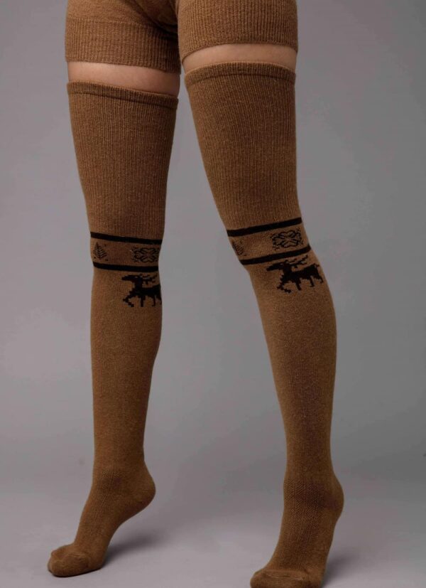 Brown Camel Wool Thigh High Socks | Mongulai.com
