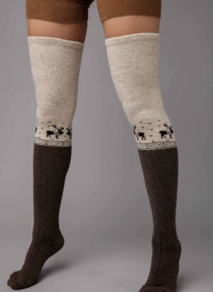 Brown Camel Woolen Stocking With Pattern
