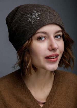 Brown-Woolen-Womens-Hat-With-Snowflake