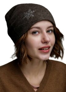 Brown Women's Yak Wool Hat With Snowflake
