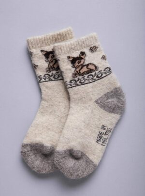 White Camel Woolen Children’s Socks With Pattern