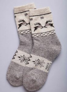 Gray Woolen Socks with Deer Pattern