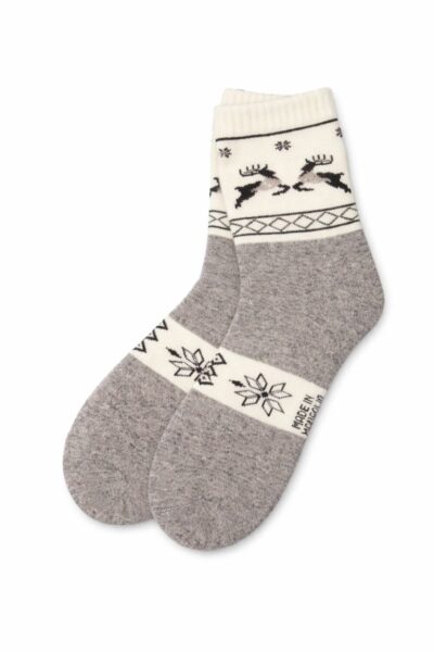 100% Sheep Wool Socks with Snowflakes and Deer