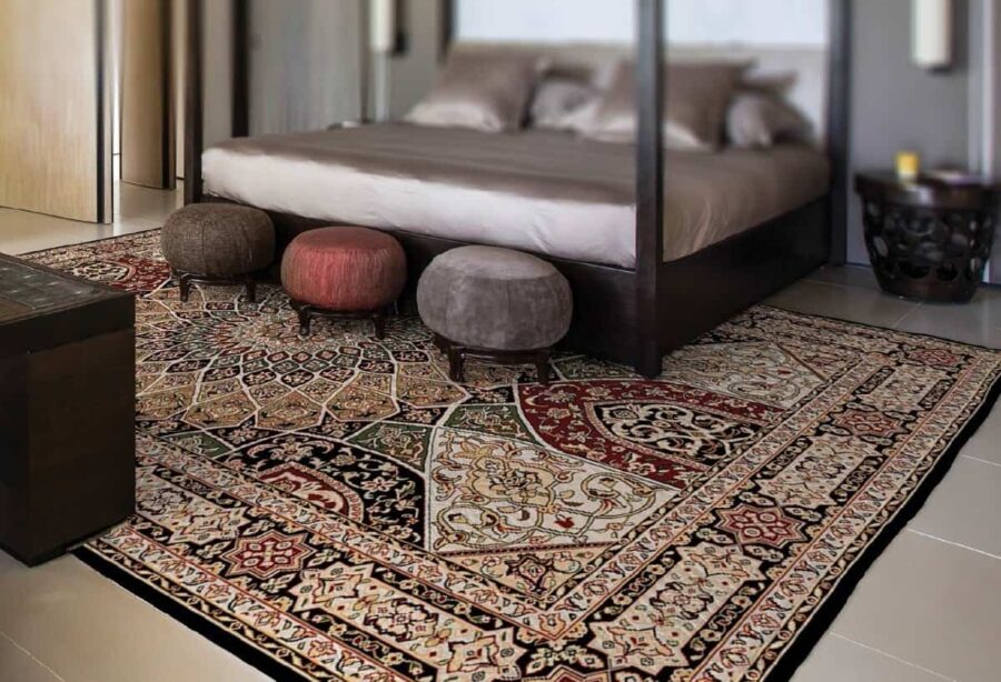 Oriental Pattern Black Wool Carpet 200x300 cm 3