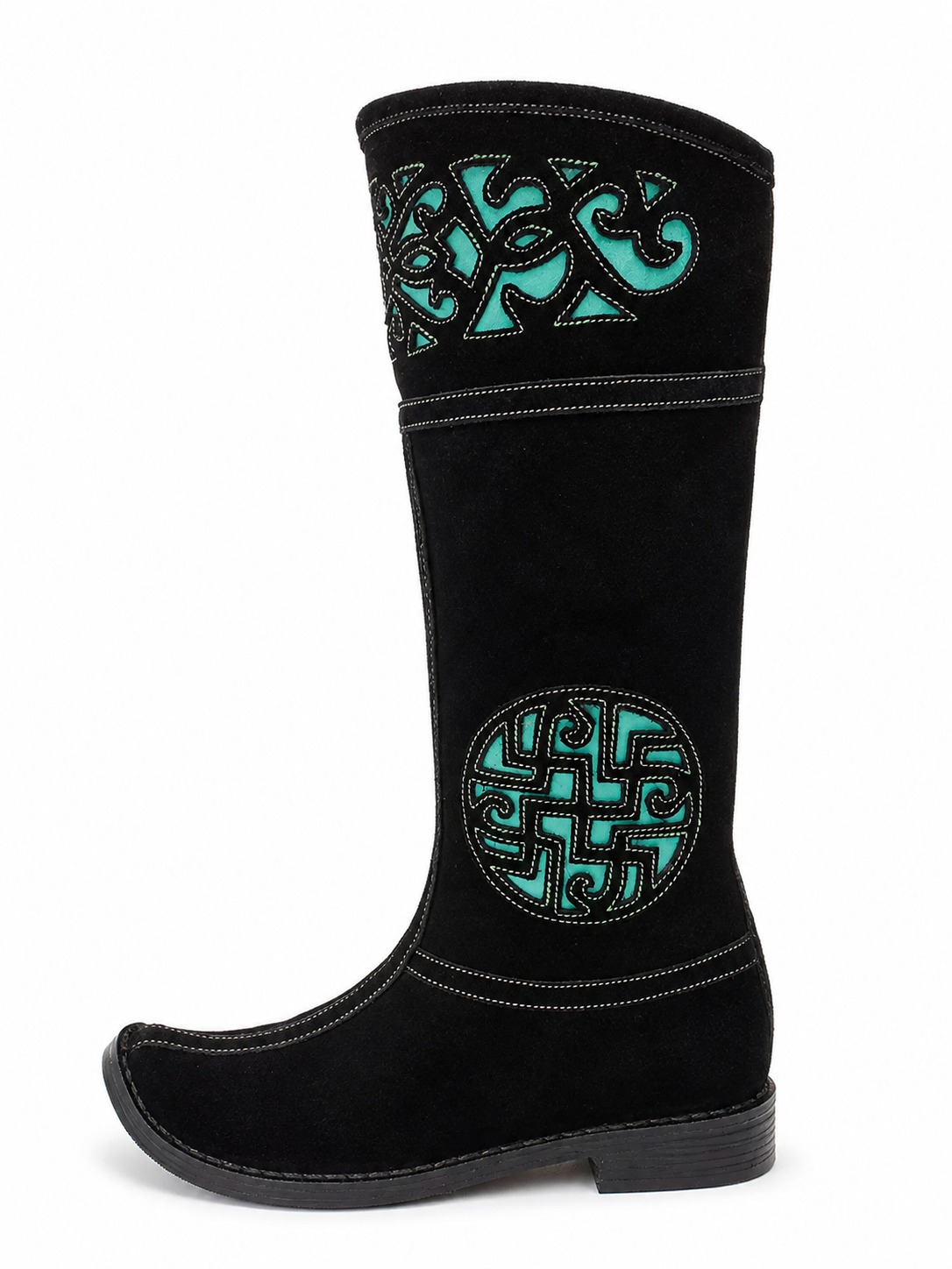 Black suede boot with turquoise details Black suede boot with turquoise details