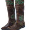 Brown | Curved Boots with Green Embroidery