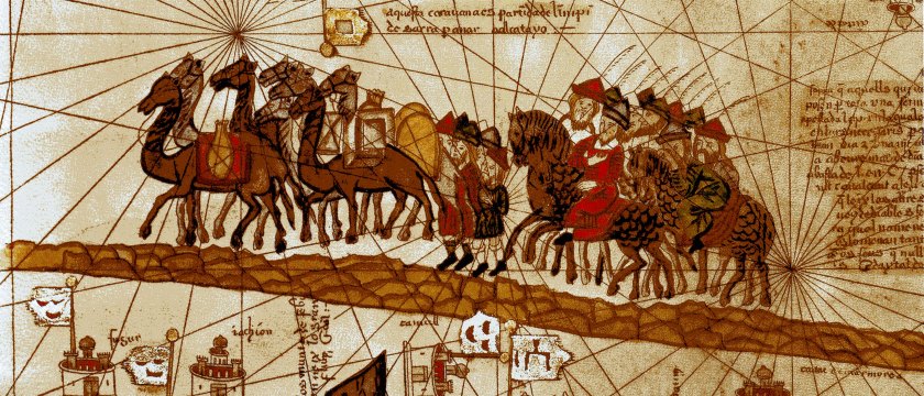 catalan atlas depicting marco polo traveling to the east during the pax mongolica