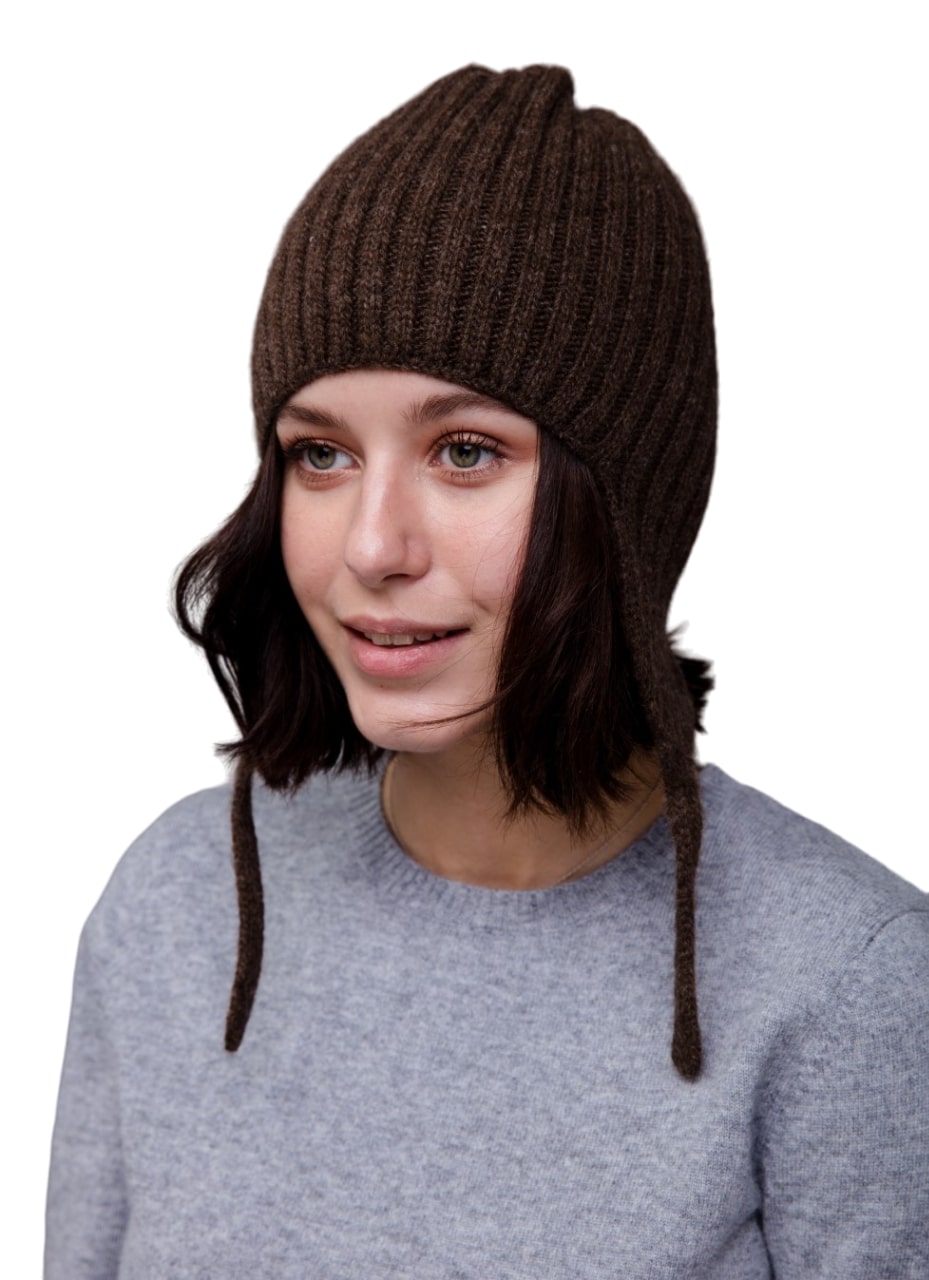 Brown Wool Hat with Earflaps - Mongulai