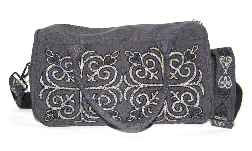Gray Bag with Kazakh Embroidery