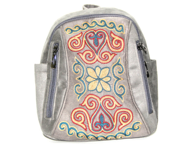Gray Kazakh Embroided Backpack 3