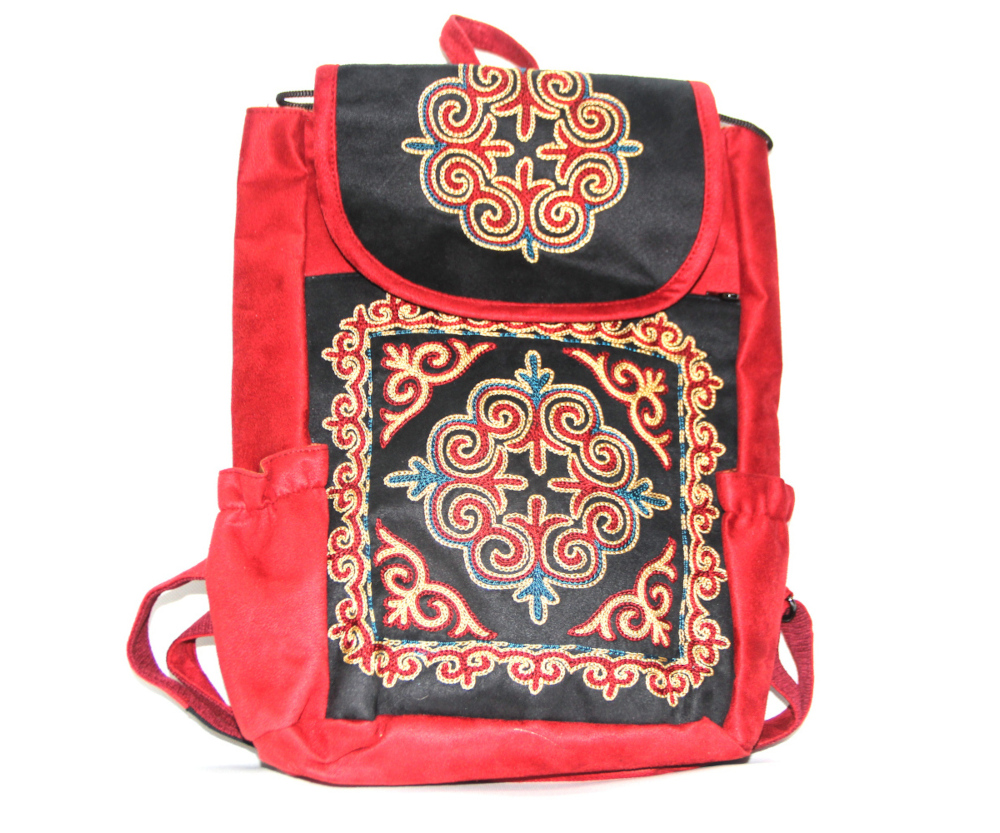 Red Kazakh Embroided Backpack