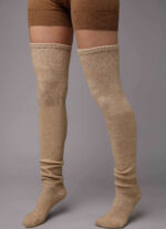Beige Camel Wool Thigh High Socks