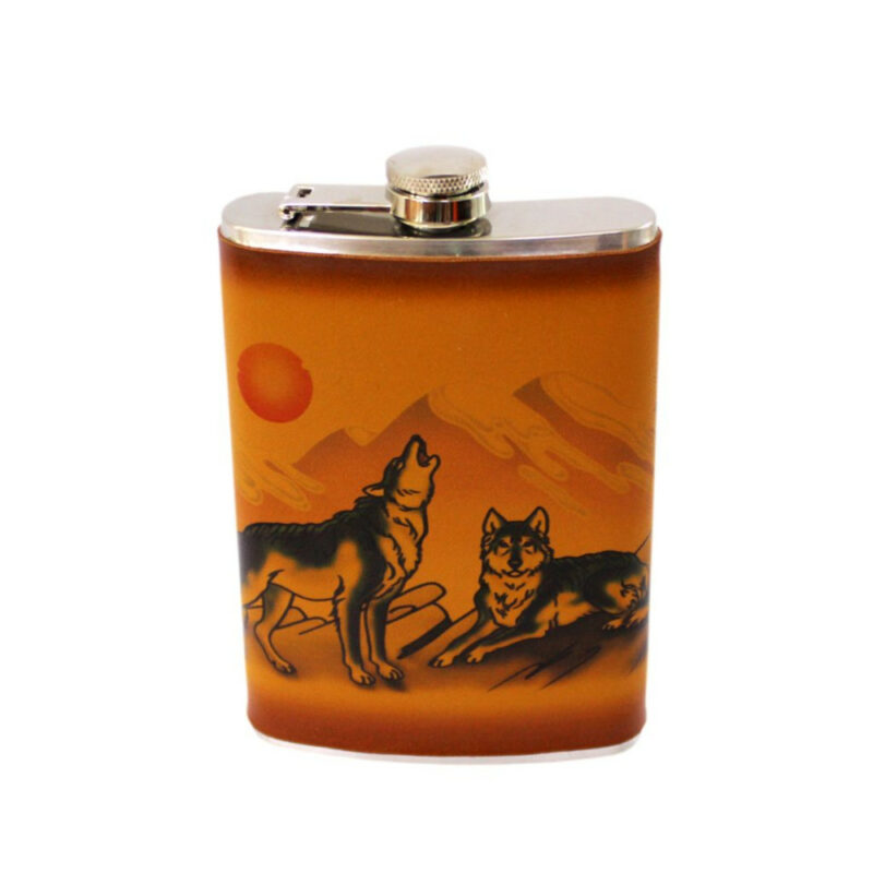 Leather Flask with Wolves