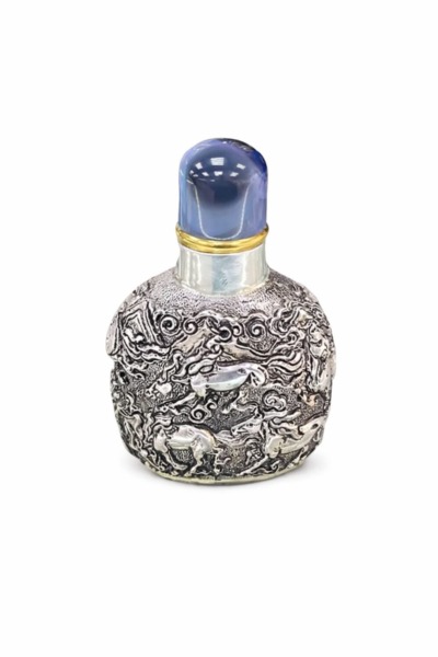 Silver Snuff Bottle with Horse Pattern