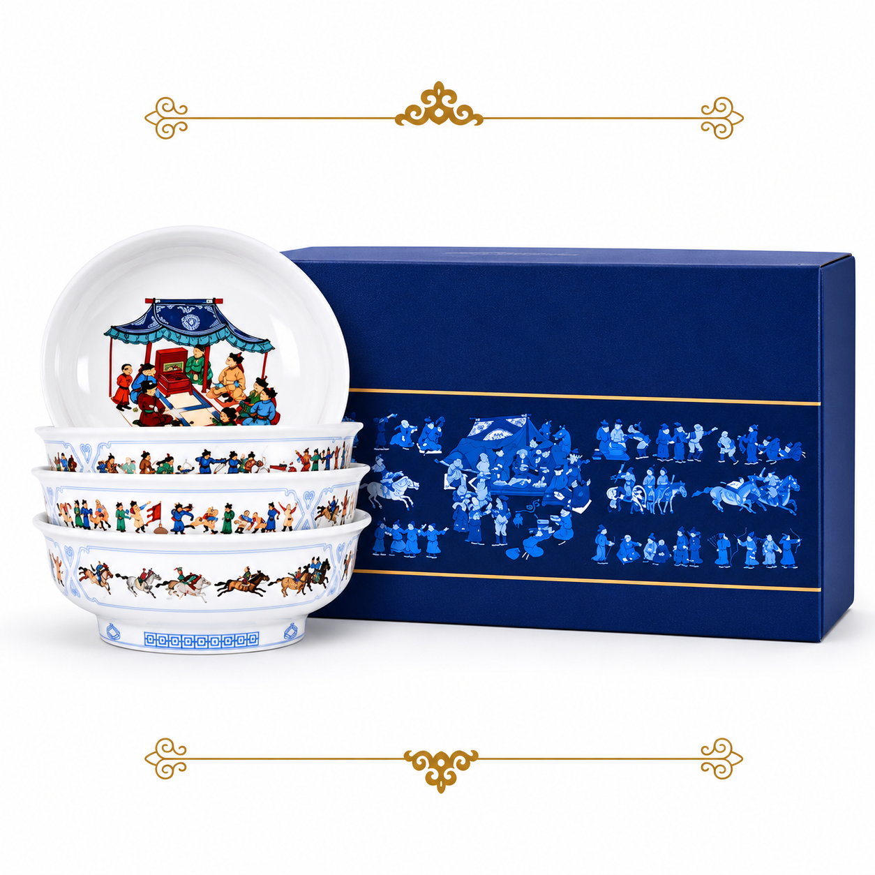 Mongolian Festival themed Tea Bowls 1 Mongolian Festival themed Tea Bowls 1