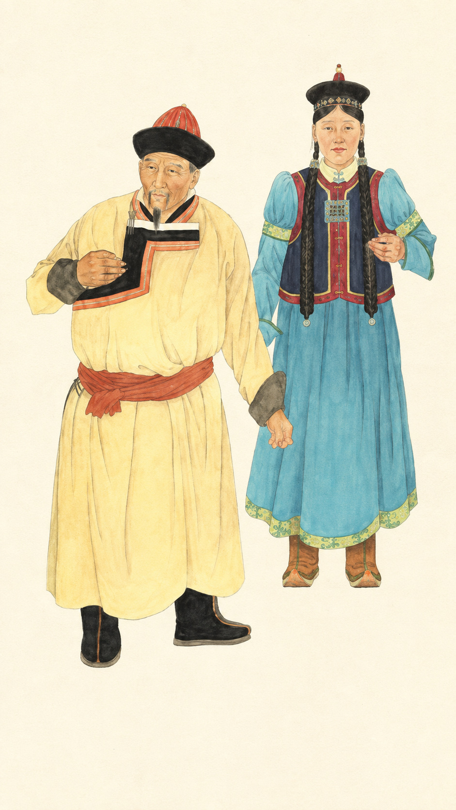 Mongolian Traditional Clothing: Deel Styles, Hats and Identity 2 Buryat Mongolian couple wearing traditional deel and hats