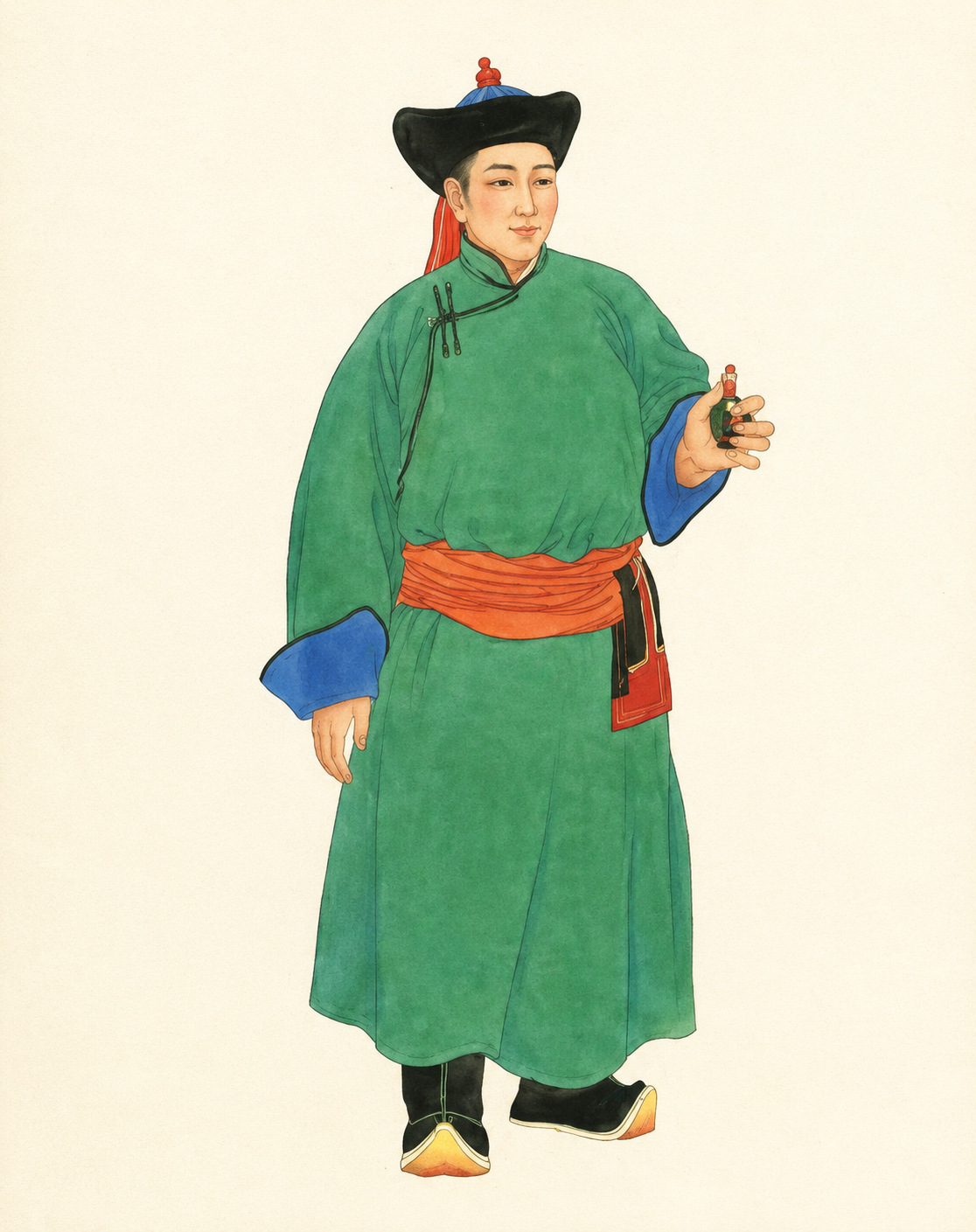 Mongolian Traditional Clothing: Deel Styles, Hats and Identity 9 Mongolian man wearing a traditional hat and green deel