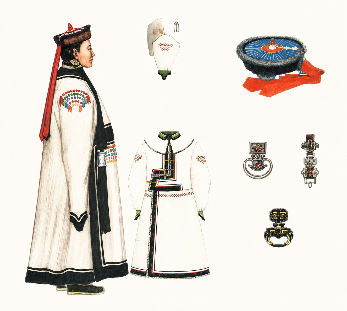 Mongolian Traditional Clothing: Deel Styles, Hats and Identity 7 Zakhchin Mongolian clothing, traditional hat and silver jewelry