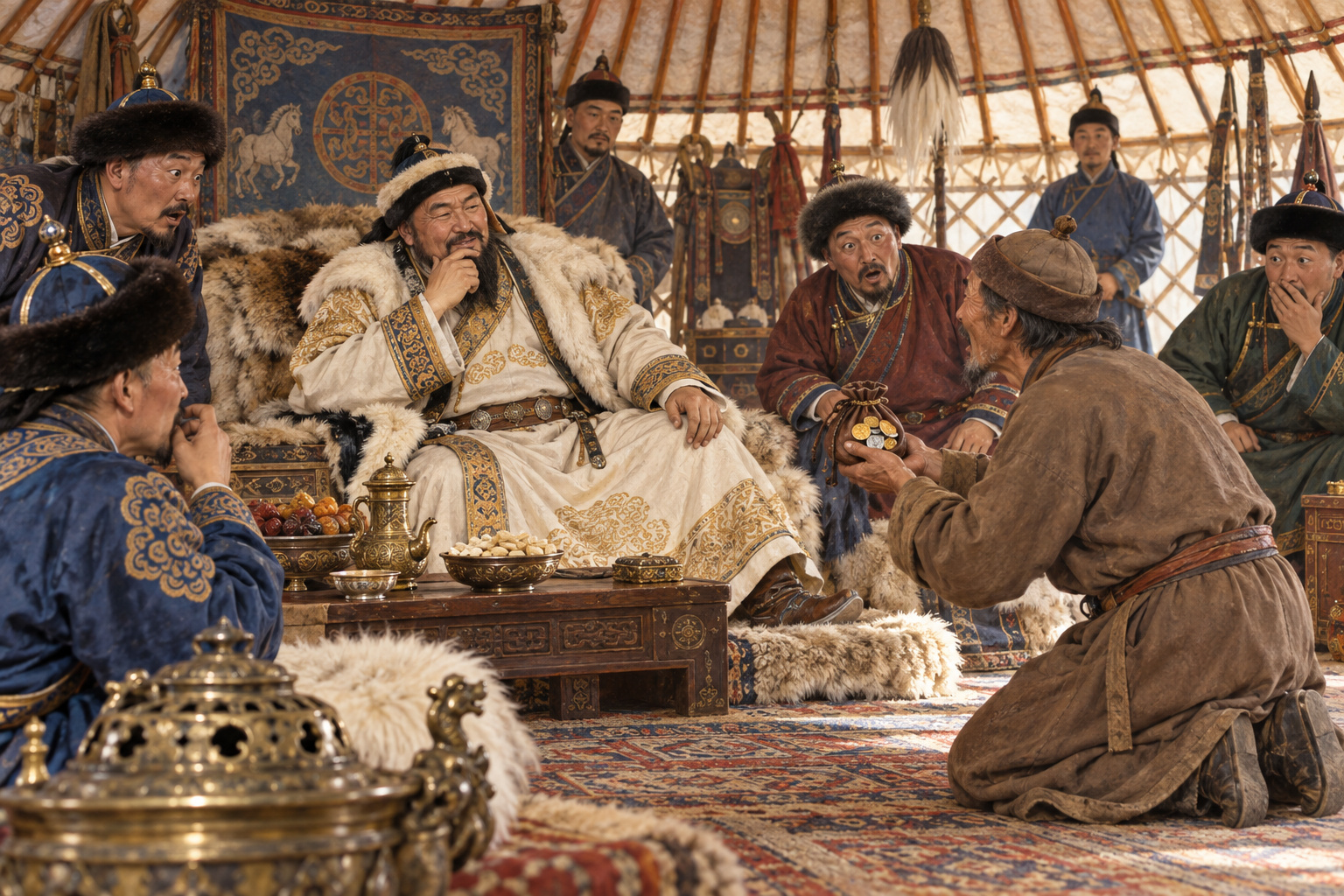 10 Dark Mongolian Folk Tales: Tricksters, Spirits and Justice 6 Folk-tale scene of a commoner seeking justice from a khan