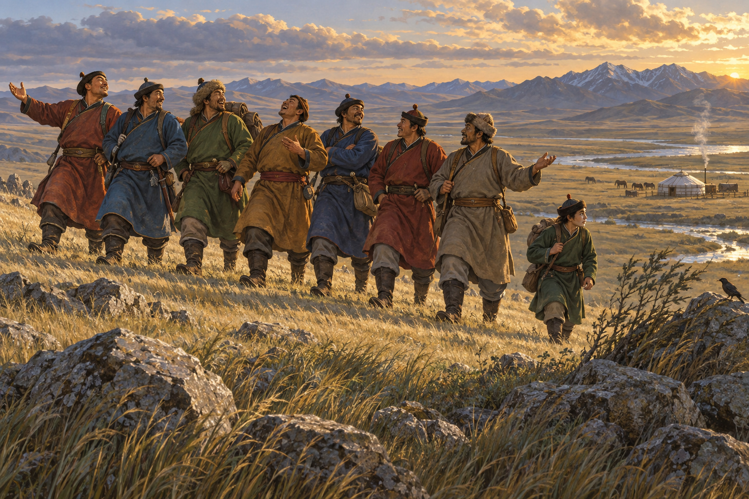 10 Dark Mongolian Folk Tales: Tricksters, Spirits and Justice 3 Folk-tale illustration of clever brothers on the steppe